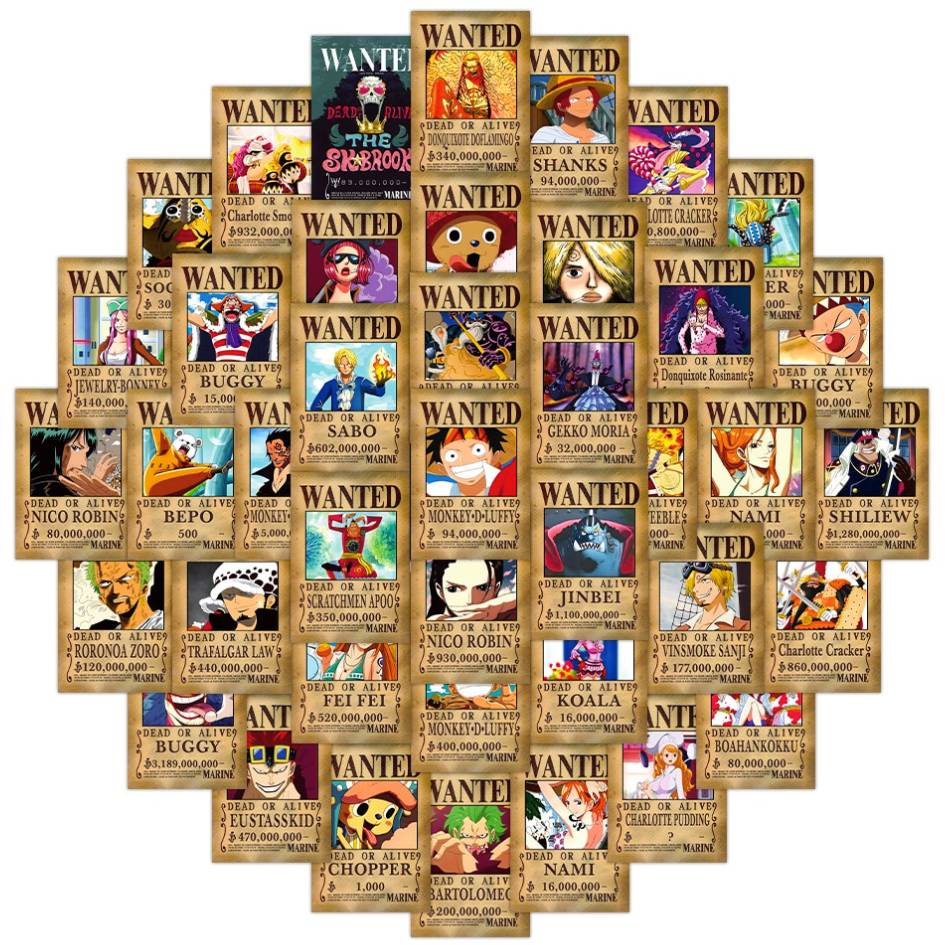 One Piece Wanted Poster Stickers 50pcs