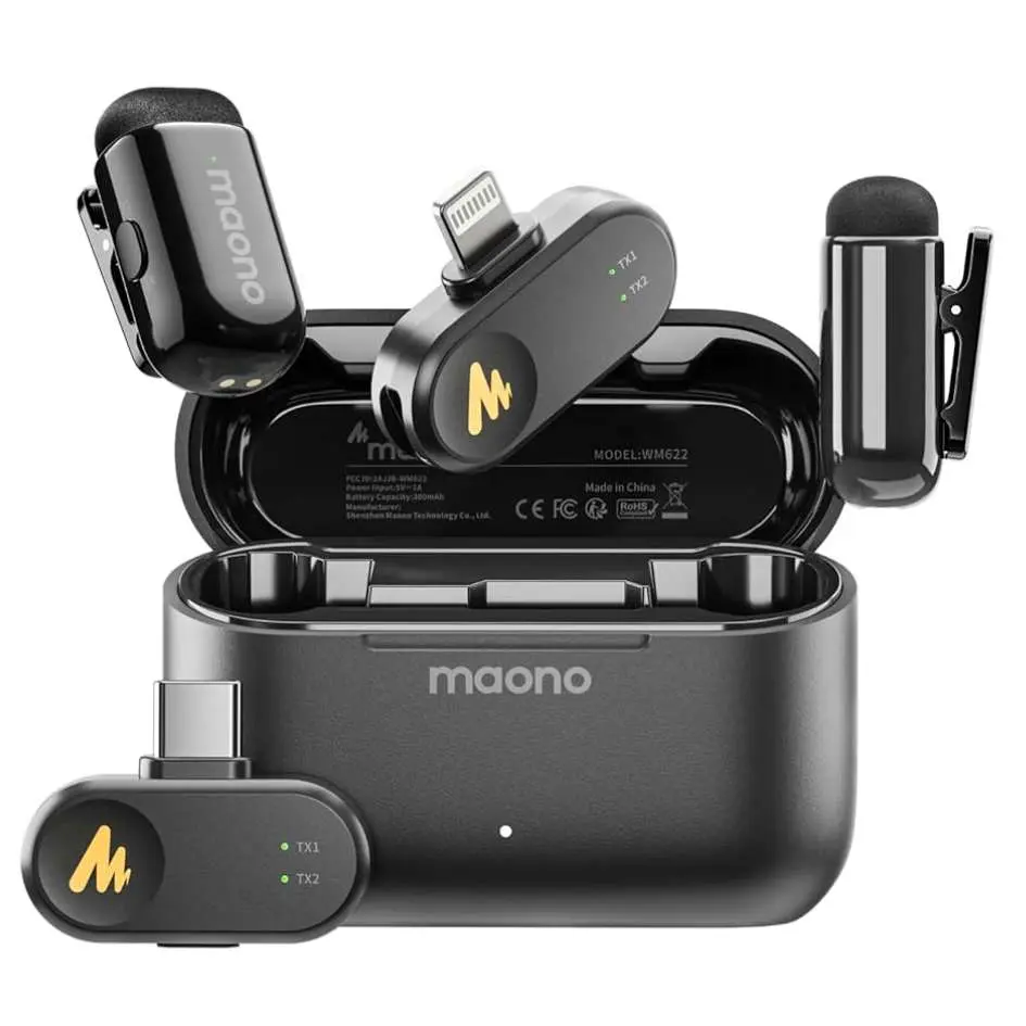 Maono AI Wireless Lavalier Microphone Wave T1 Mini WM622 PBC2
