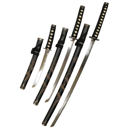 Black Metal Katana Set 3PCS With Stand