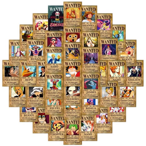 [RIM0002459] One Piece Wanted Poster Stickers 50pcs