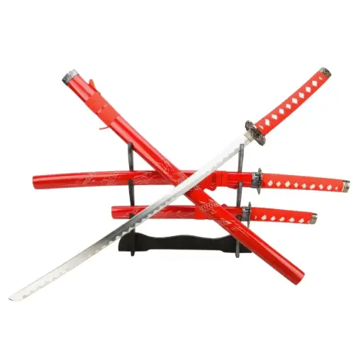 Red Metal Katana Set 3PCS With Stand