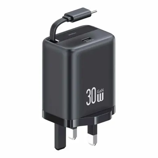 [6958444991115] USAMS 30W Charger (UK) with Type-C Retractable Cable CC245